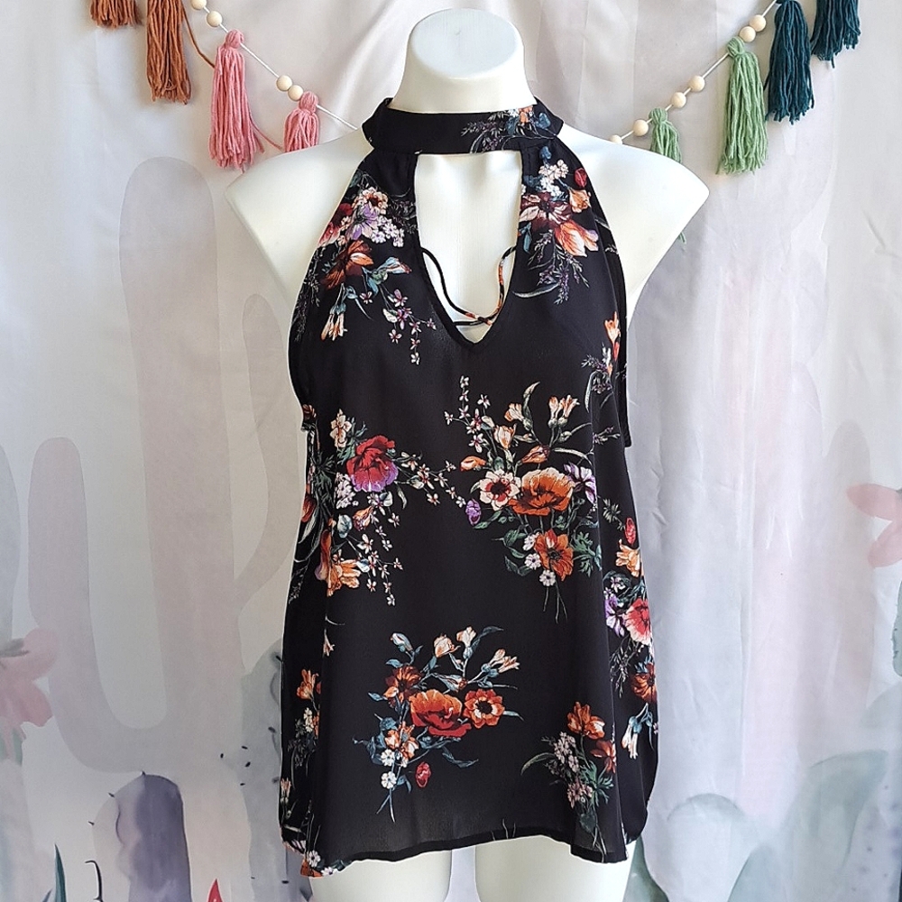 New Nwt Alice Blue Black Floral Blouse Tank Top Sheer Flowy Party Size L